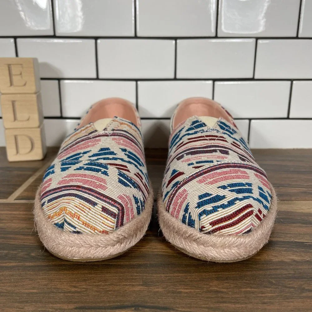 Toms Alpargata Rope Womens Size 7.5 Shoes Multicolor Tribal Aztec Slip On Flats